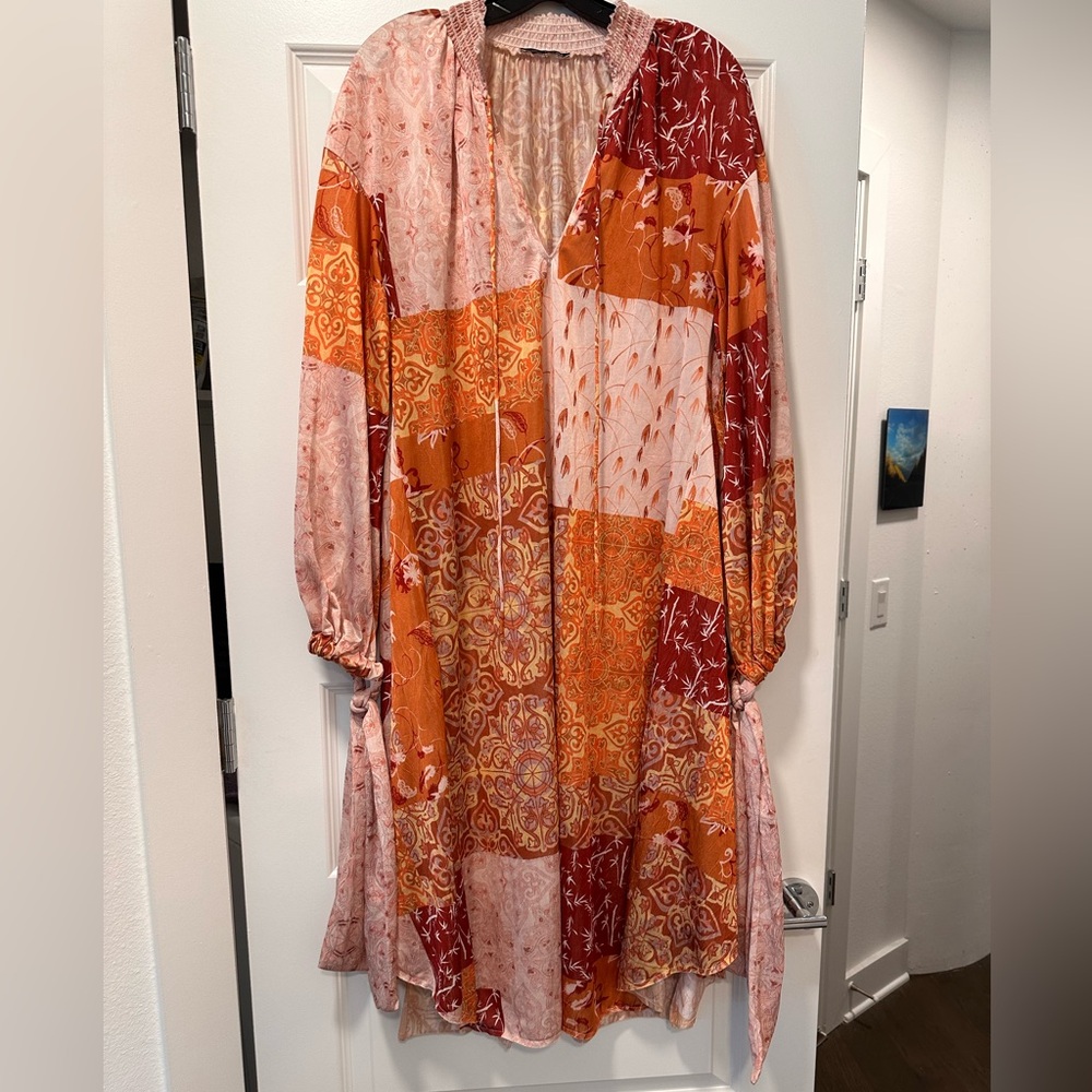Zara caftan type dress with dramatic sleeve ties